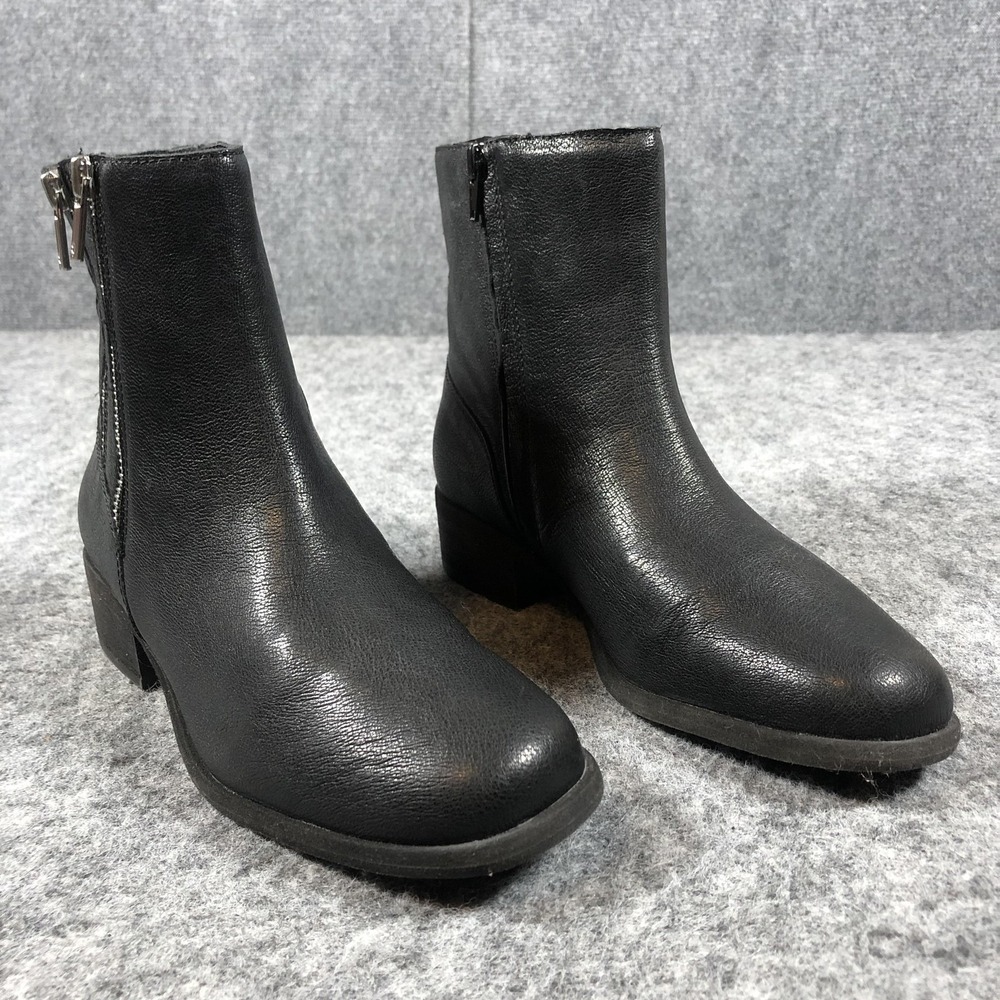 Lucky Brand Bahri Ankle Boots Womens 7.5M Black‎ Leather Double Zip Booties